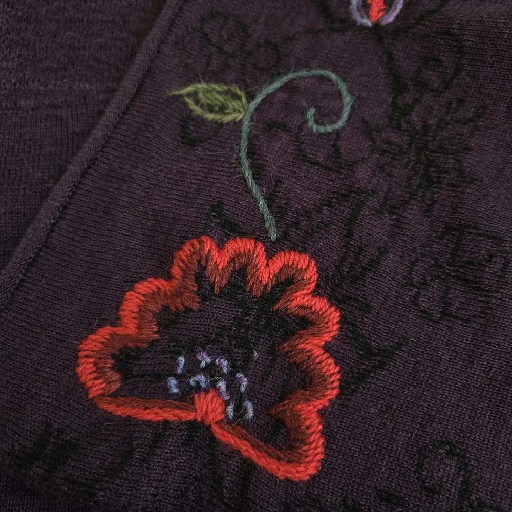 Simply Natural Fantasia Alpaca Blend Open Front Cardigan Shawl Collar Embroidery - Picture 8 of 12